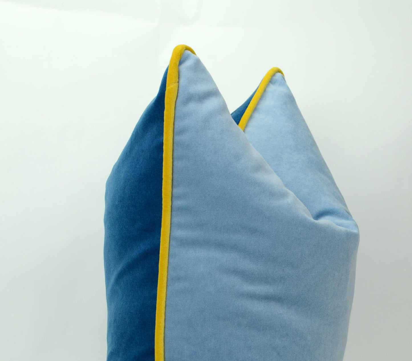 Color block velvet pillow // blue velvet cushion // blue and yellow pillow // blue velvet pillow