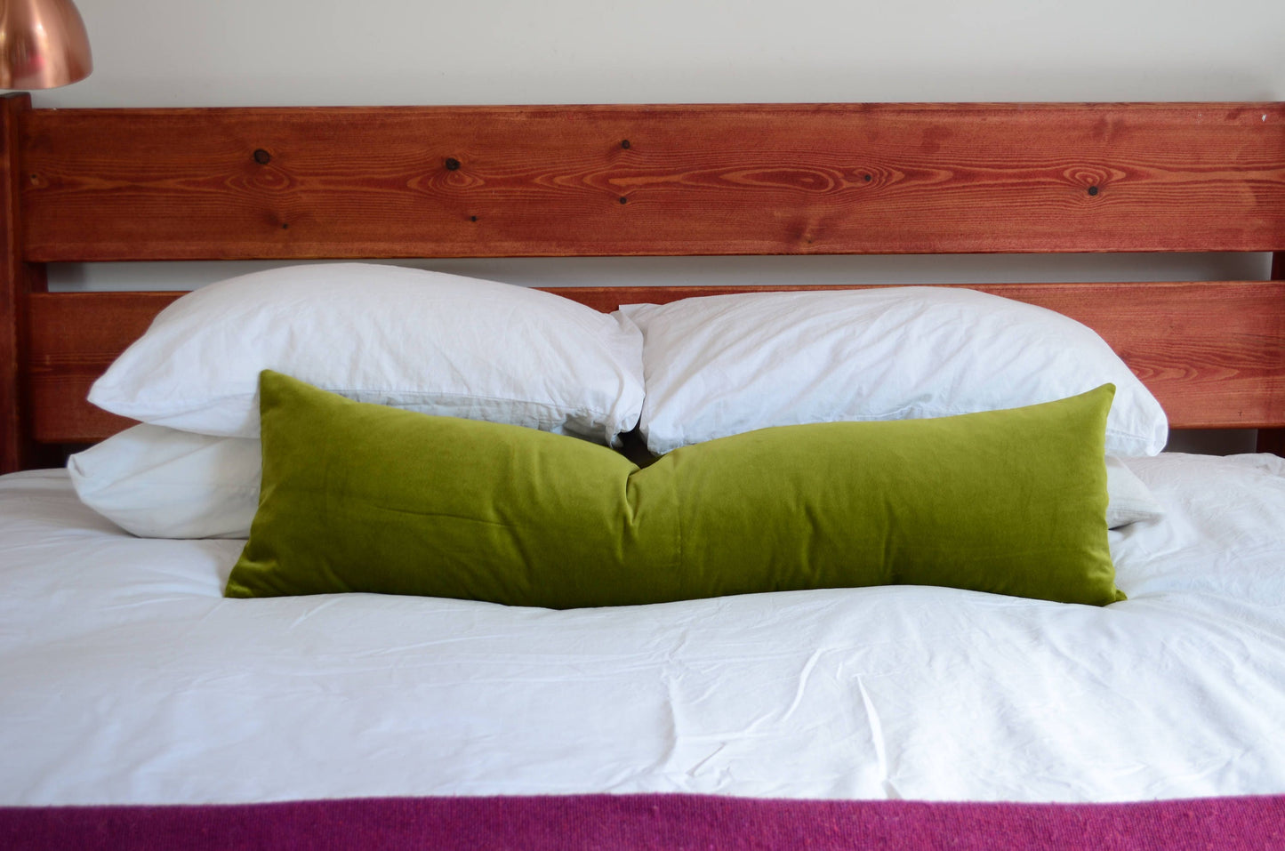 Long lumbar pillow // olive green velvet pillow // long lumbar cushion //