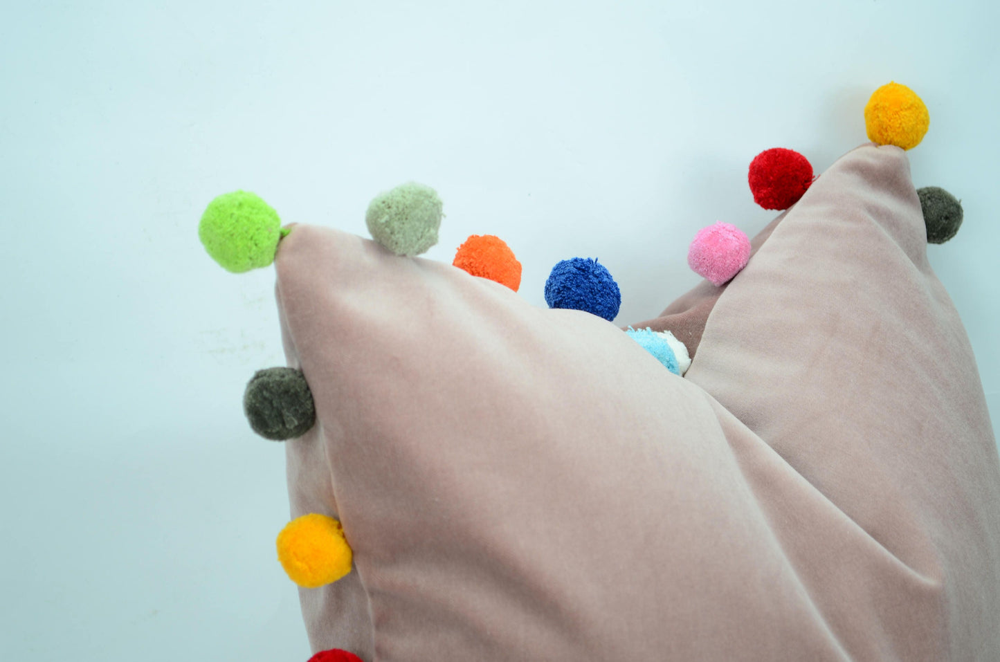 Pink pom pom cushion // jumbo pom pom pillow // pink velvet pom cushion // dusty pink pom pom pillow