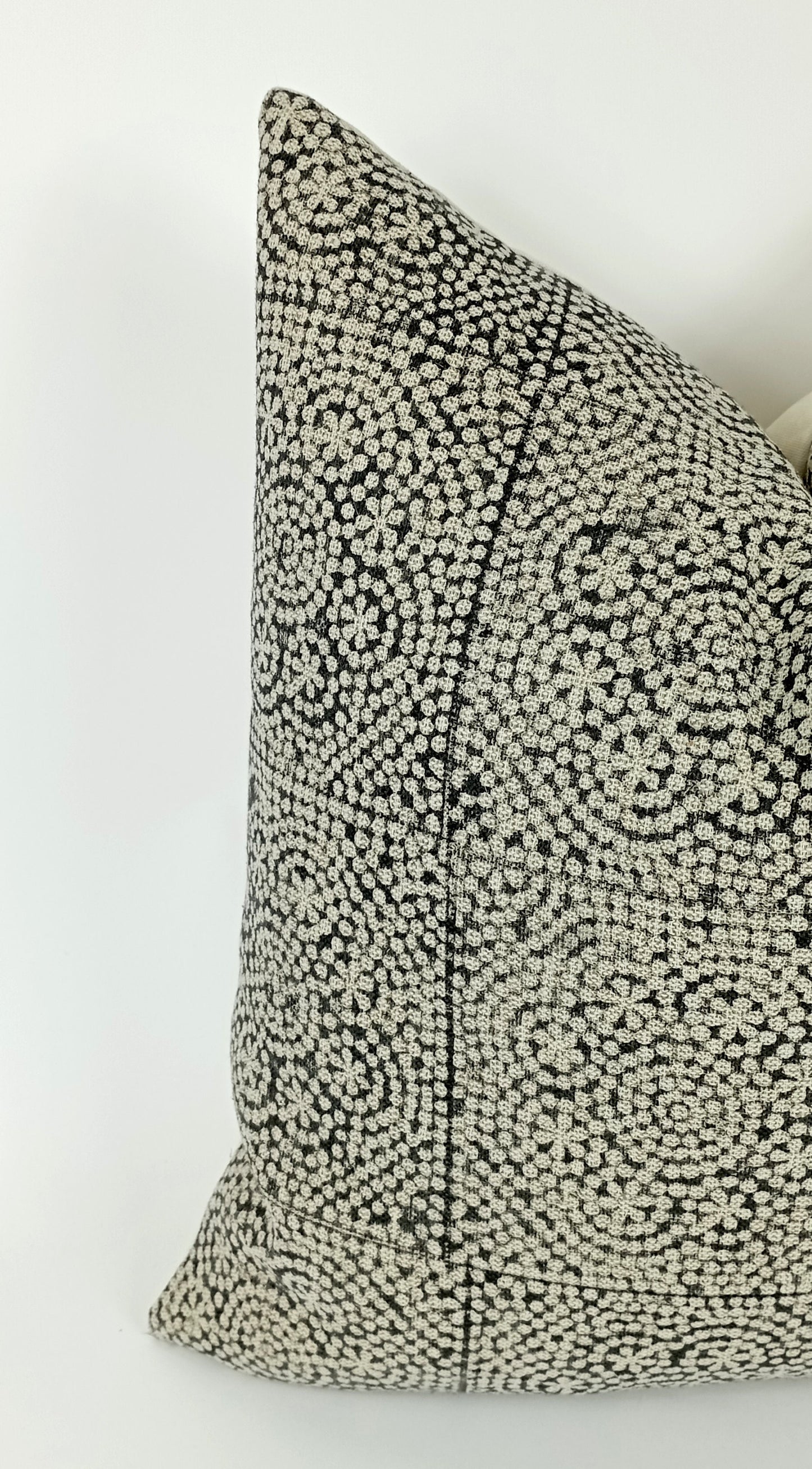 Black block print pillow, black block print cushion, black printed cushion