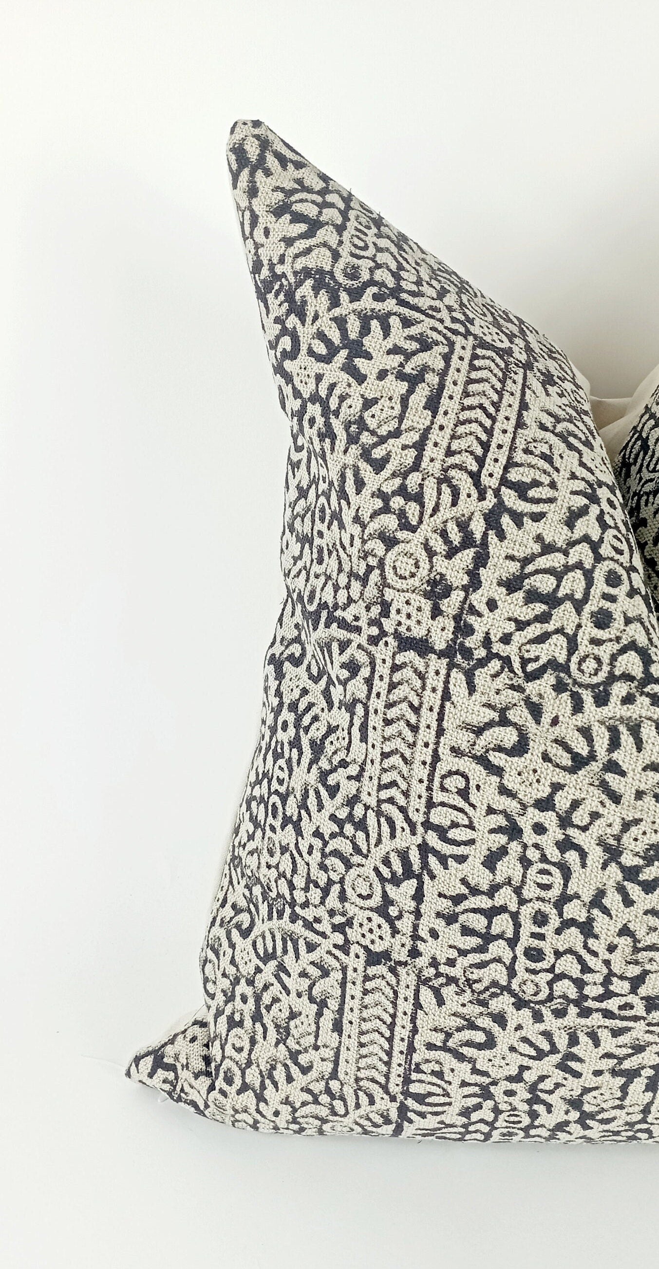 Block print pillow, black block print pillow, block printed cushion