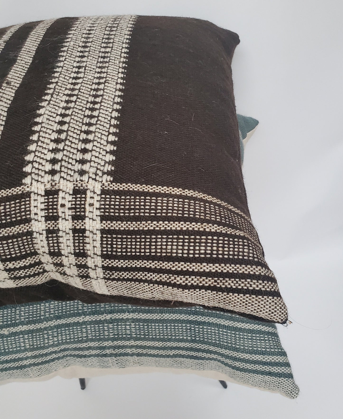 Bhujodi pillow, black brown bhujodi cushion, Indian wool pillow, woven wool cushion