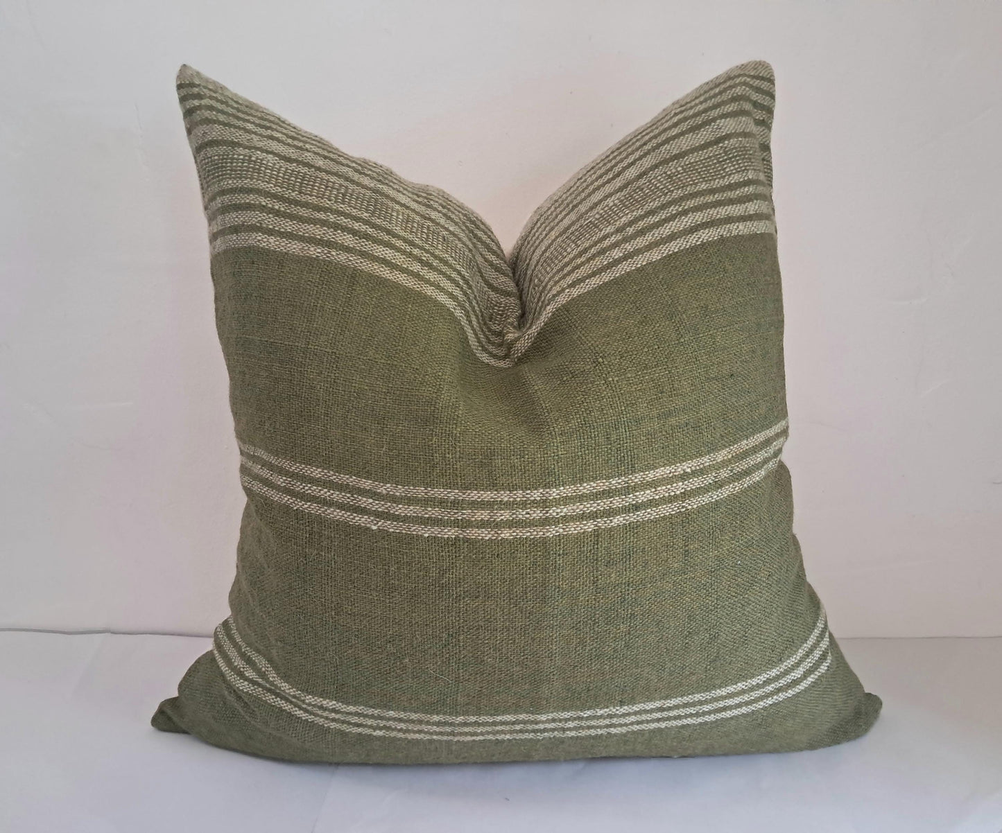 Green woven wool pillow, green bhujodi cushion, Indian wool pillow, woven wool cushion, natural wool cushion