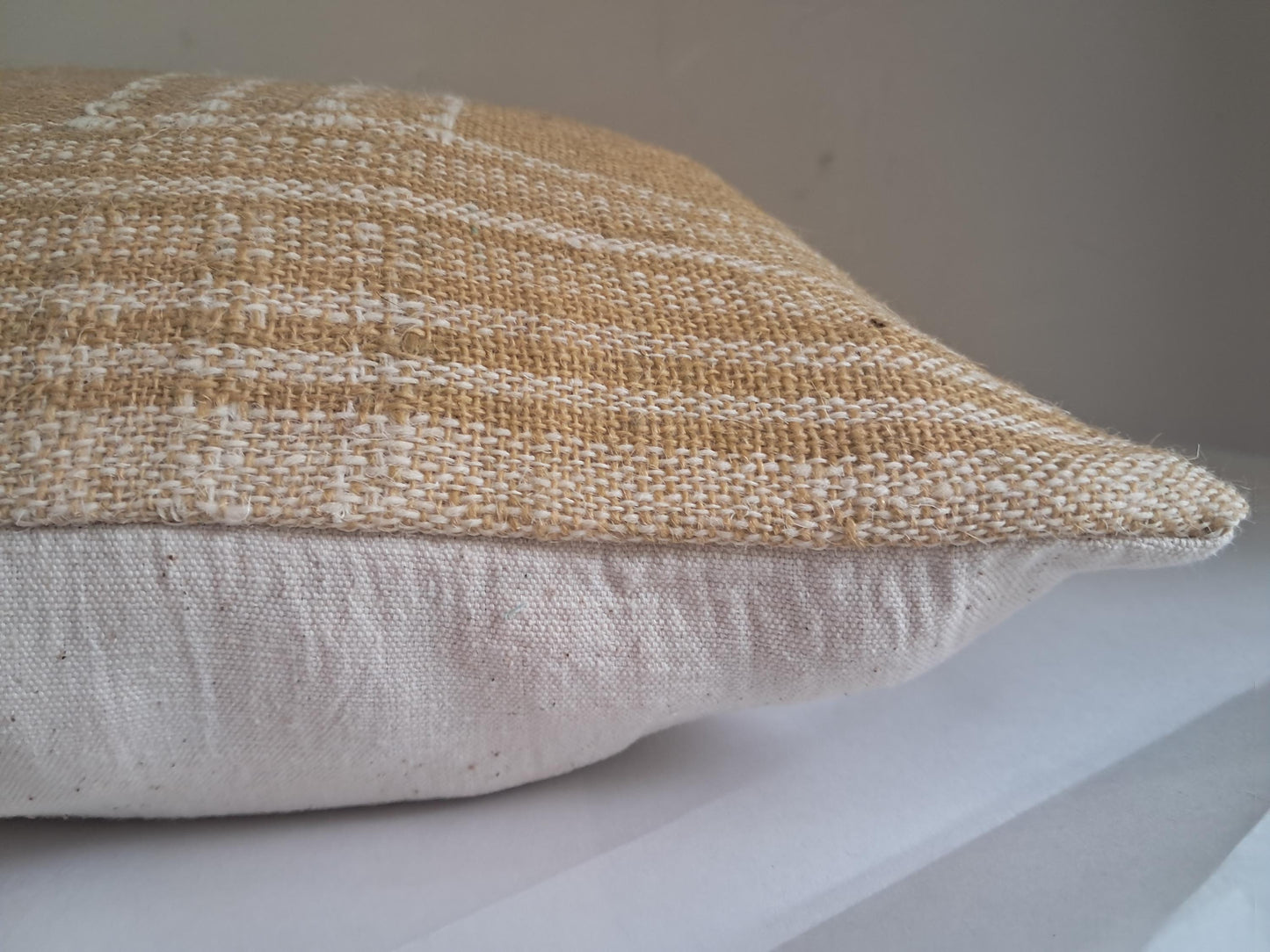 Bhujodi pillow cover, dark cream bhujodi cushion cover , Indian wool pillow, woven wool cushion. Beige wool pillow cover