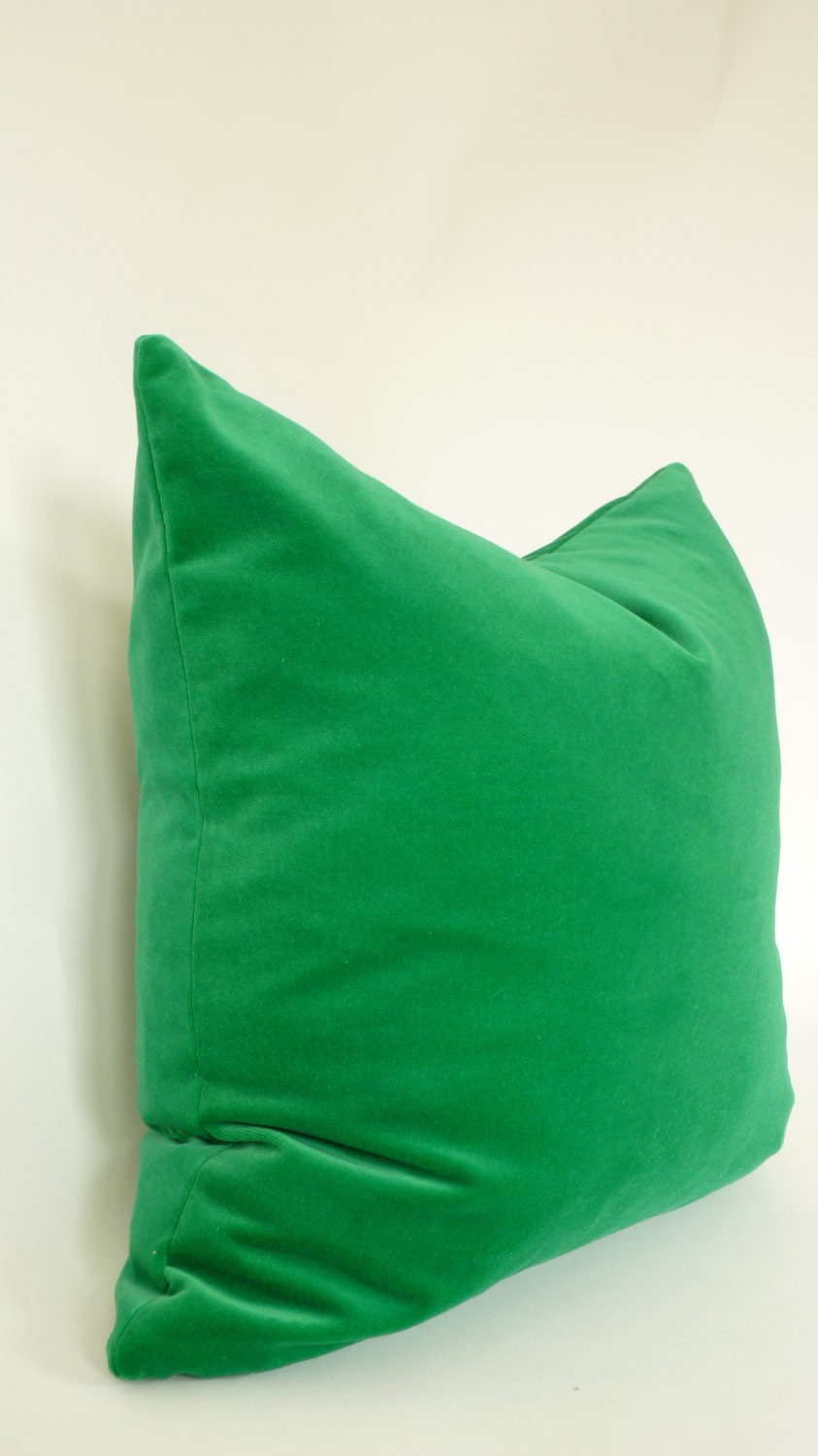 Kelly green velvet pillow, pea green velvet cushion, cotton velvet pillow, green cotton velvet pillow