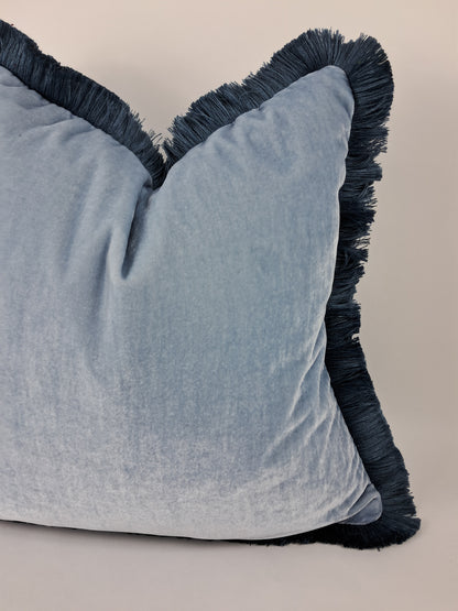Ice blue silk velvet pillow, light blue silk velvet cushion, blue velvet pillow