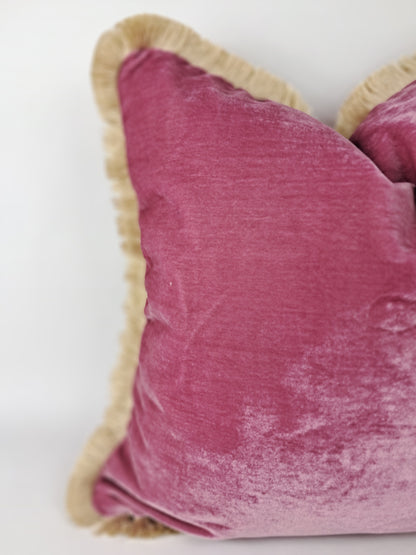Vintage pink silk velvet pillow, light pink silk velvet cushion, pink velvet pillow