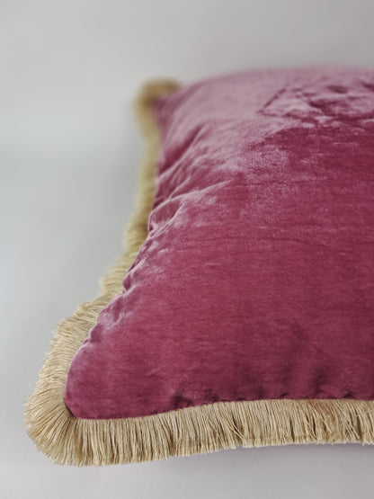 Vintage pink silk velvet pillow, light pink silk velvet cushion, pink velvet pillow
