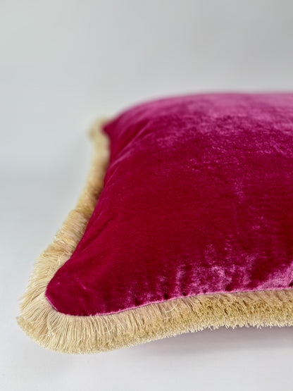Cerise pink silk velvet pillow, pink silk velvet cushion, dark pink velvet pillow