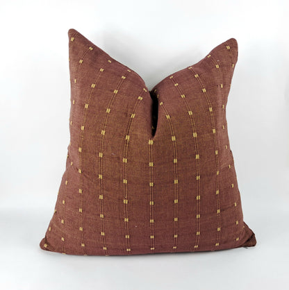 Hmong pillow, brown woven pillow, rusty brown striped pillow, rust neutral pillow