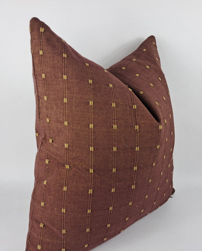 Hmong pillow, brown woven pillow, rusty brown striped pillow, rust neutral pillow