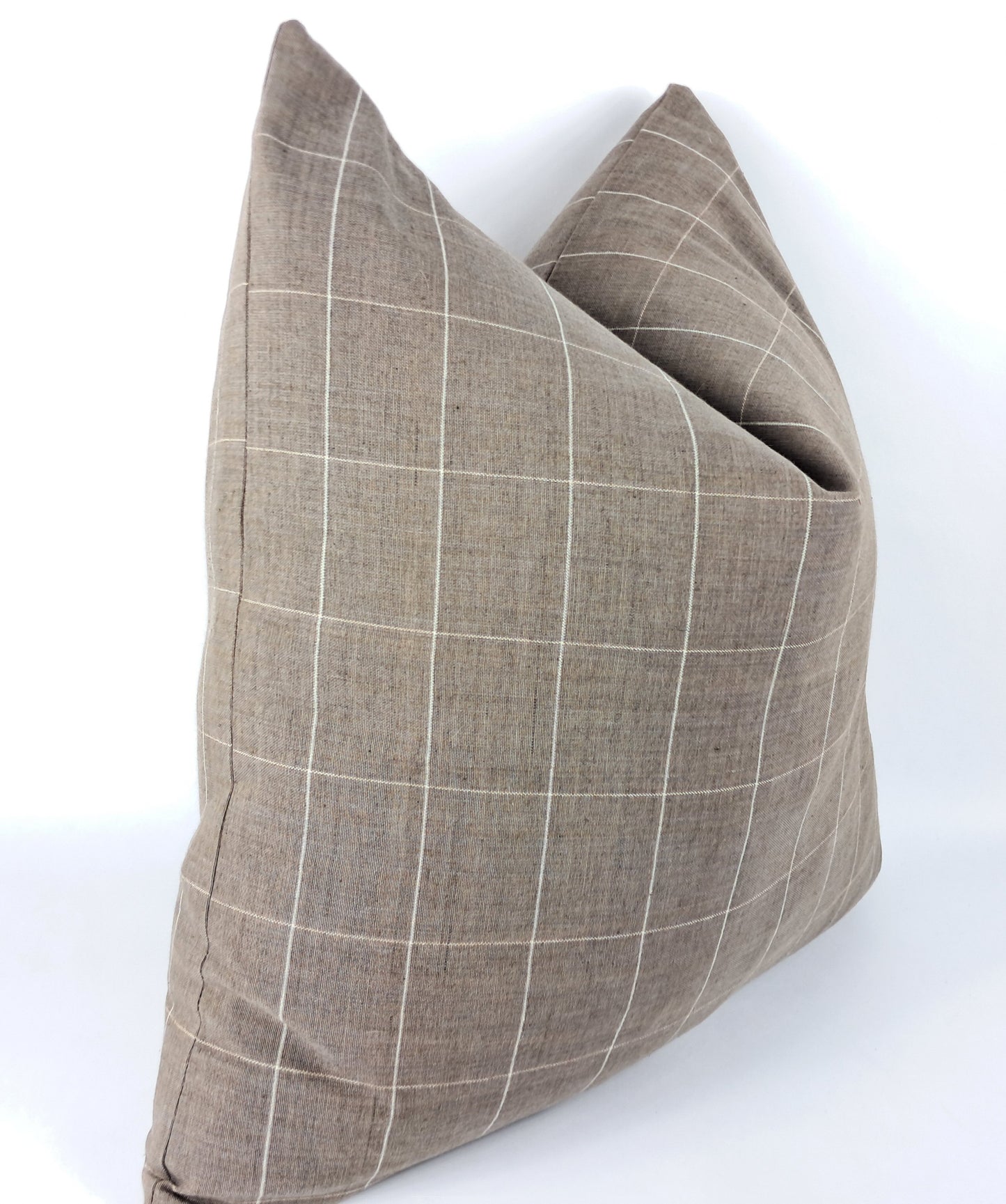 Hmong pillow, beigey brown woven pillow, tan plaid cushion, brown neutral pillow