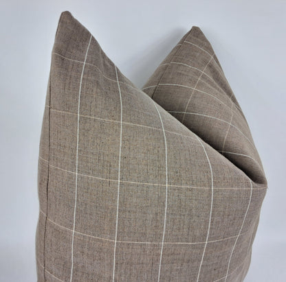 Hmong pillow, beigey brown woven pillow, tan plaid cushion, brown neutral pillow