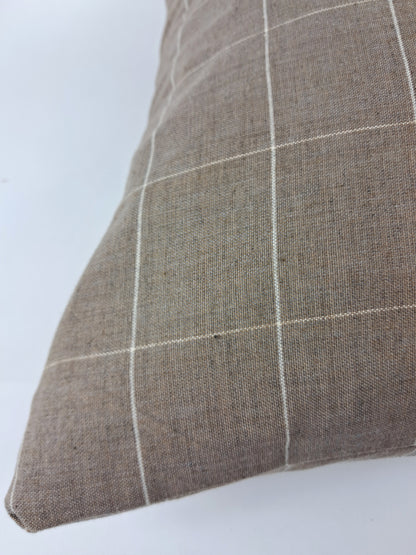 Hmong pillow, beigey brown woven pillow, tan plaid cushion, brown neutral pillow