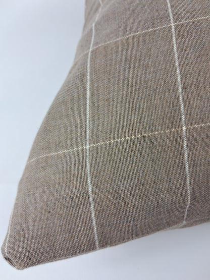 Hmong pillow, beigey brown woven pillow, tan plaid cushion, brown neutral pillow