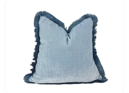 Ice blue silk velvet pillow, light blue silk velvet cushion, blue velvet pillow