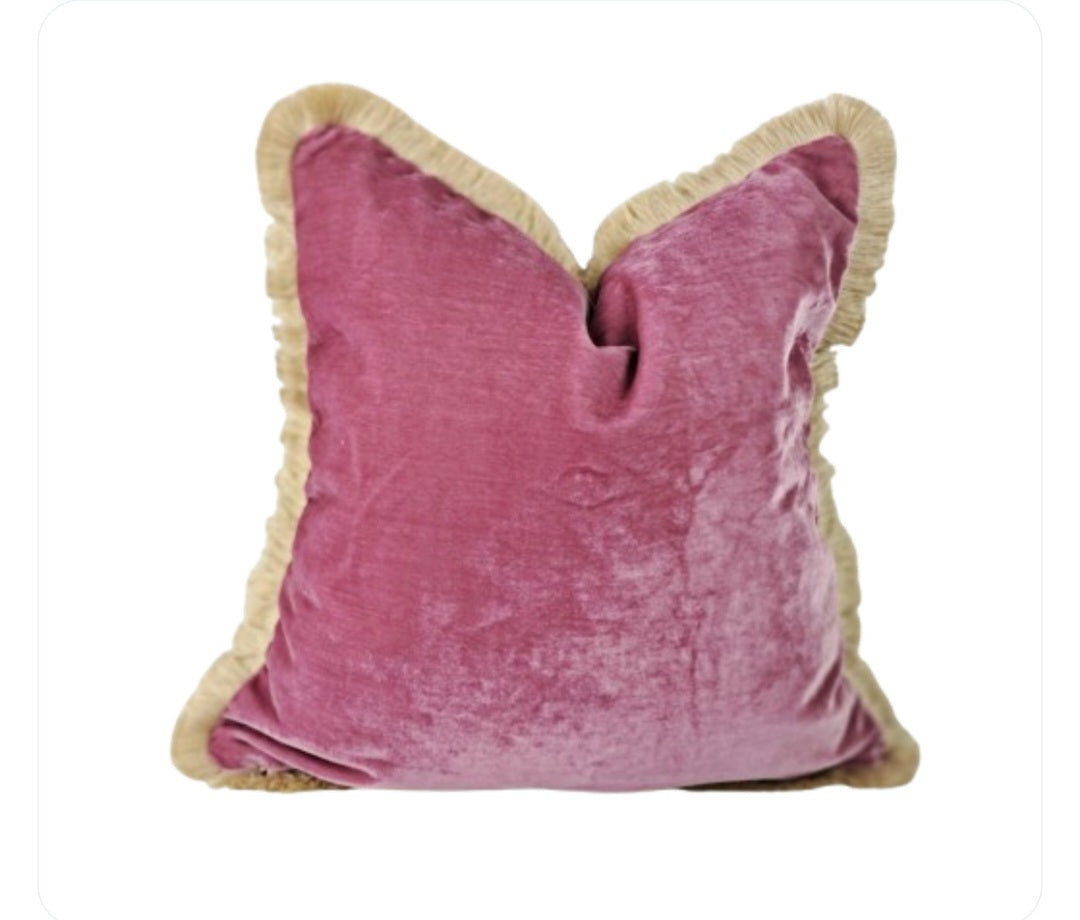 Vintage pink silk velvet pillow, light pink silk velvet cushion, pink velvet pillow