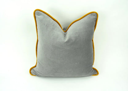 Grey and yellow pillow case // grey velvet piping pillow // grey and mustard velvet