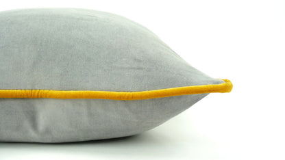 Grey and yellow pillow case // grey velvet piping pillow // grey and mustard velvet
