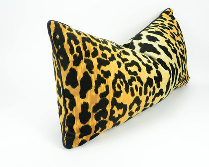 gold leopard print pillow // velvet leopard print cushion  // gold and black leopard print pillow // braemore jamil leopard pillow cover