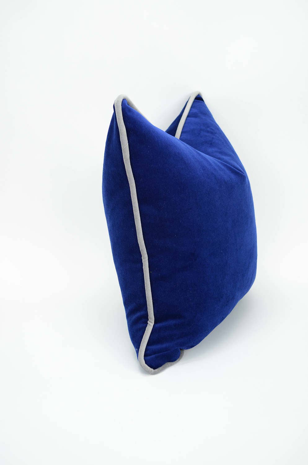 Blue and grey velvet pillow case // grey piping cushion case // blue velvet with grey piping pillow