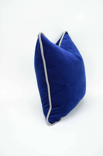 Blue and grey velvet pillow case // grey piping cushion case // blue velvet with grey piping pillow