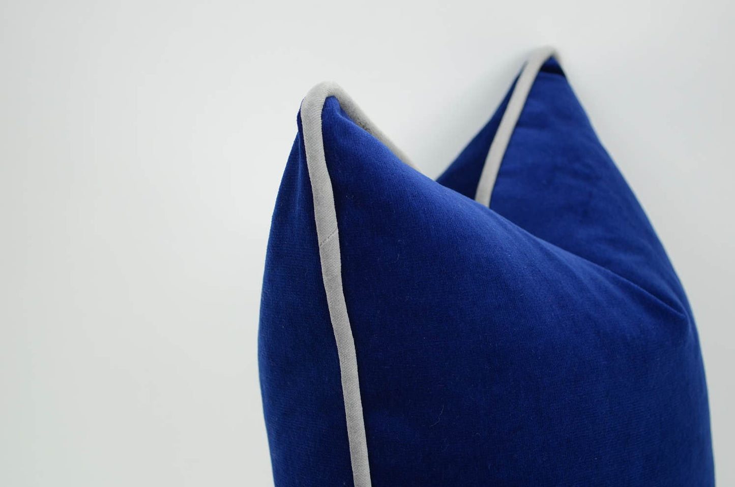 Blue and grey velvet pillow case // grey piping cushion case // blue velvet with grey piping pillow