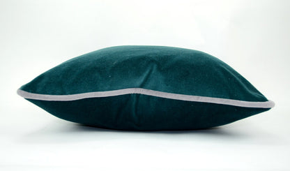 Teal green velvet pillow // green and grey velvet pillow // grey piping cushion case