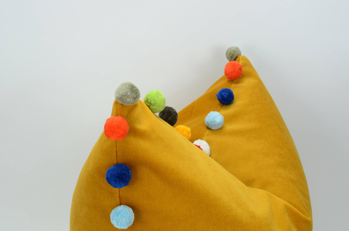 Pom pom pillow // jumbo pom pom pillow // velvet pom cushion // yellow pom pom pillow