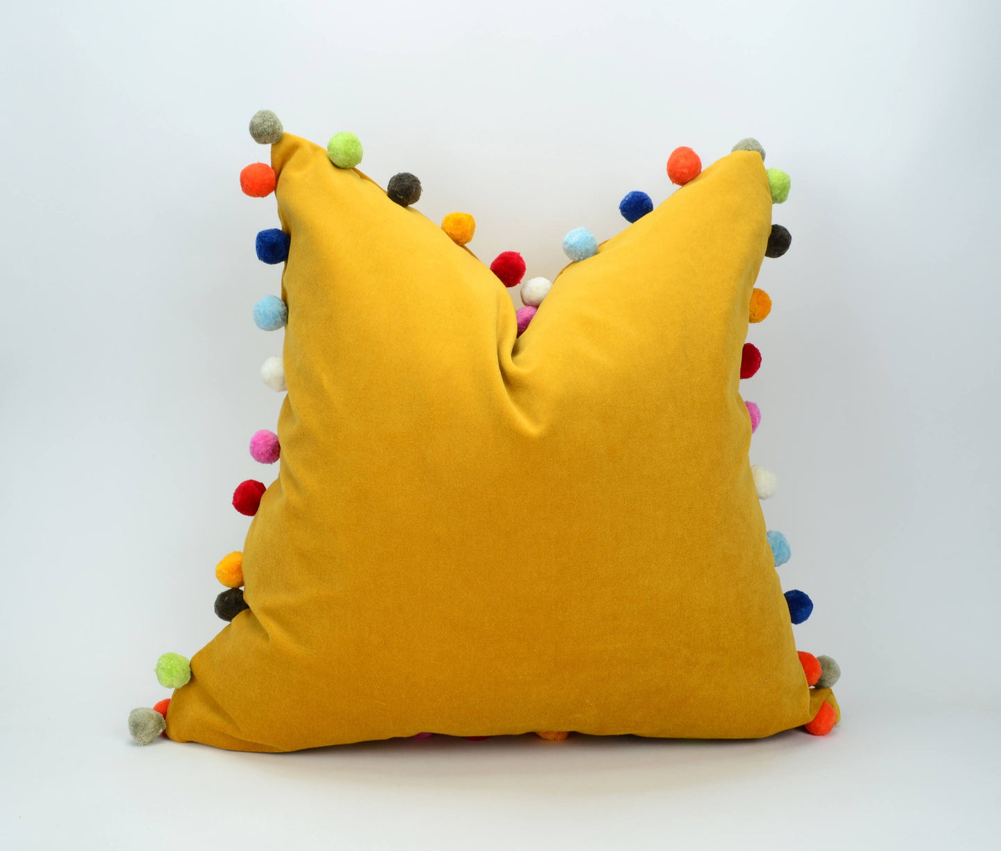 Pom pom cushion // jumbo pom pom pillow // mustard velvet pom cushion // yellow pom pom pillow