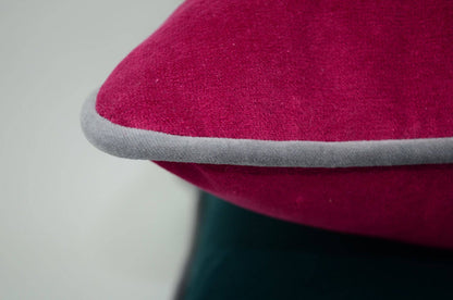 Pink and grey piping pillow case // raspberry velvet pillow // grey piping cushion case
