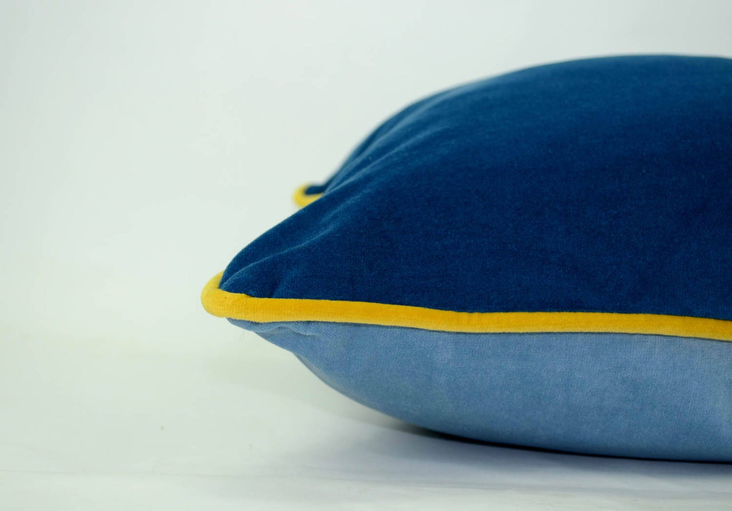 Color block velvet pillow // blue velvet cushion // blue and yellow pillow // blue velvet pillow