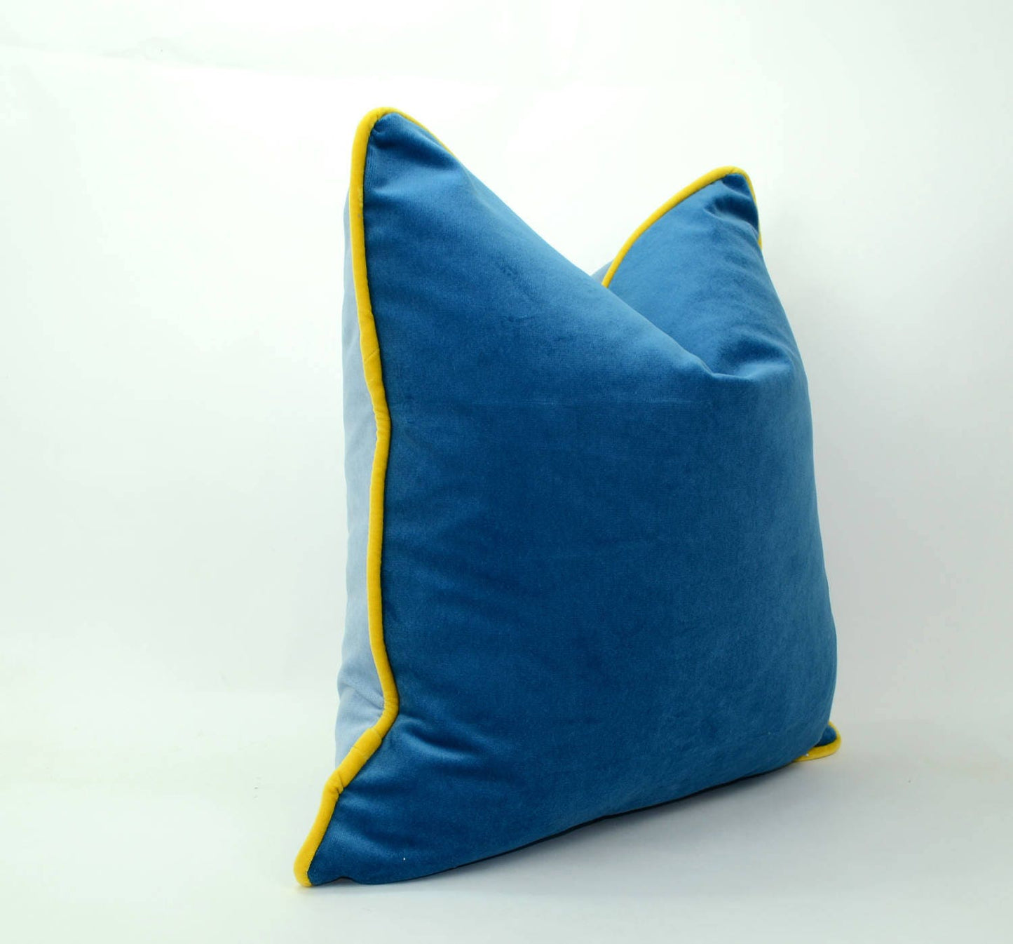 Color block velvet pillow // blue velvet cushion // blue and yellow pillow // blue velvet pillow