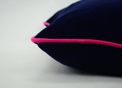 Navy and pink pillow case // navy and pink cushion // velvet piping pillow