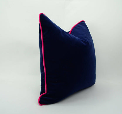 Navy and pink pillow case // navy and pink cushion // velvet piping pillow