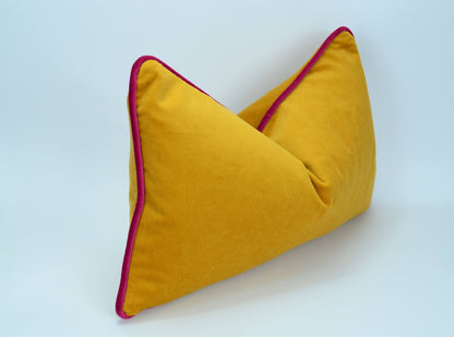 Yellow and pink pillow case // yellow and pink cushion // velvet piping pillow