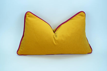 Yellow and pink pillow case // yellow and pink cushion // velvet piping pillow