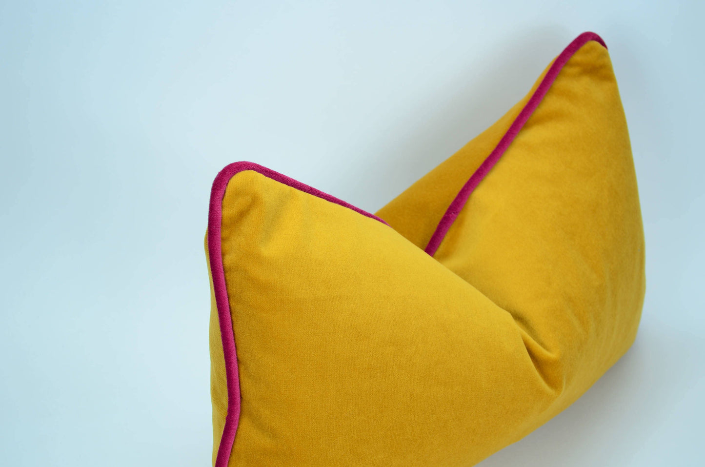 Yellow and pink pillow case // yellow and pink cushion // velvet piping pillow