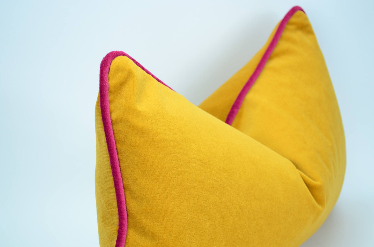 Yellow and pink pillow case // yellow and pink cushion // velvet piping pillow