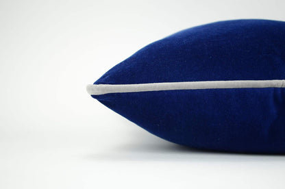 Blue and grey velvet pillow case // grey piping cushion case // blue velvet with grey piping pillow