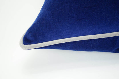 Blue and grey velvet pillow case // grey piping cushion case // blue velvet with grey piping pillow