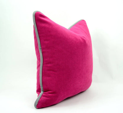 Pink and grey piping pillow case // raspberry velvet pillow // grey piping cushion case