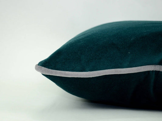green and grey piping pillow case // green teal velvet pillow // grey piping cushion case