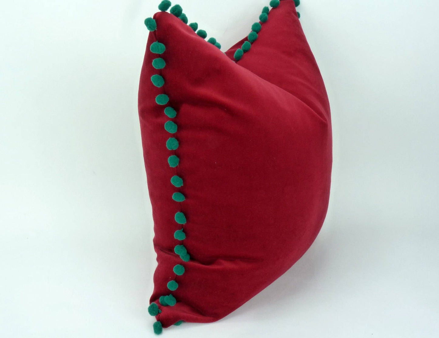 Christmas pillow // festive decor // red and green pillow case // Red Velvet Cushion case // pom pom pillow