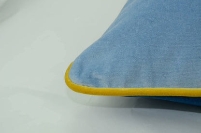 Color block velvet pillow // blue velvet cushion // blue and yellow pillow // blue velvet pillow