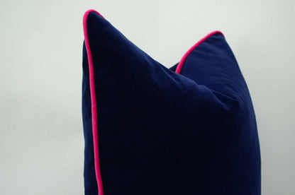 Navy and pink pillow case // navy and pink cushion // velvet piping pillow