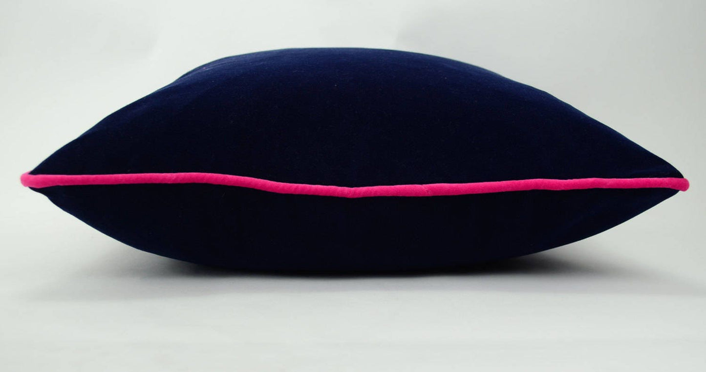 Navy and pink pillow case // navy and pink cushion // velvet piping pillow