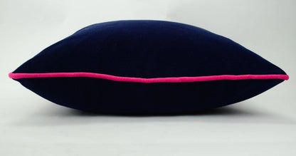Navy and pink pillow case // navy and pink cushion // velvet piping pillow