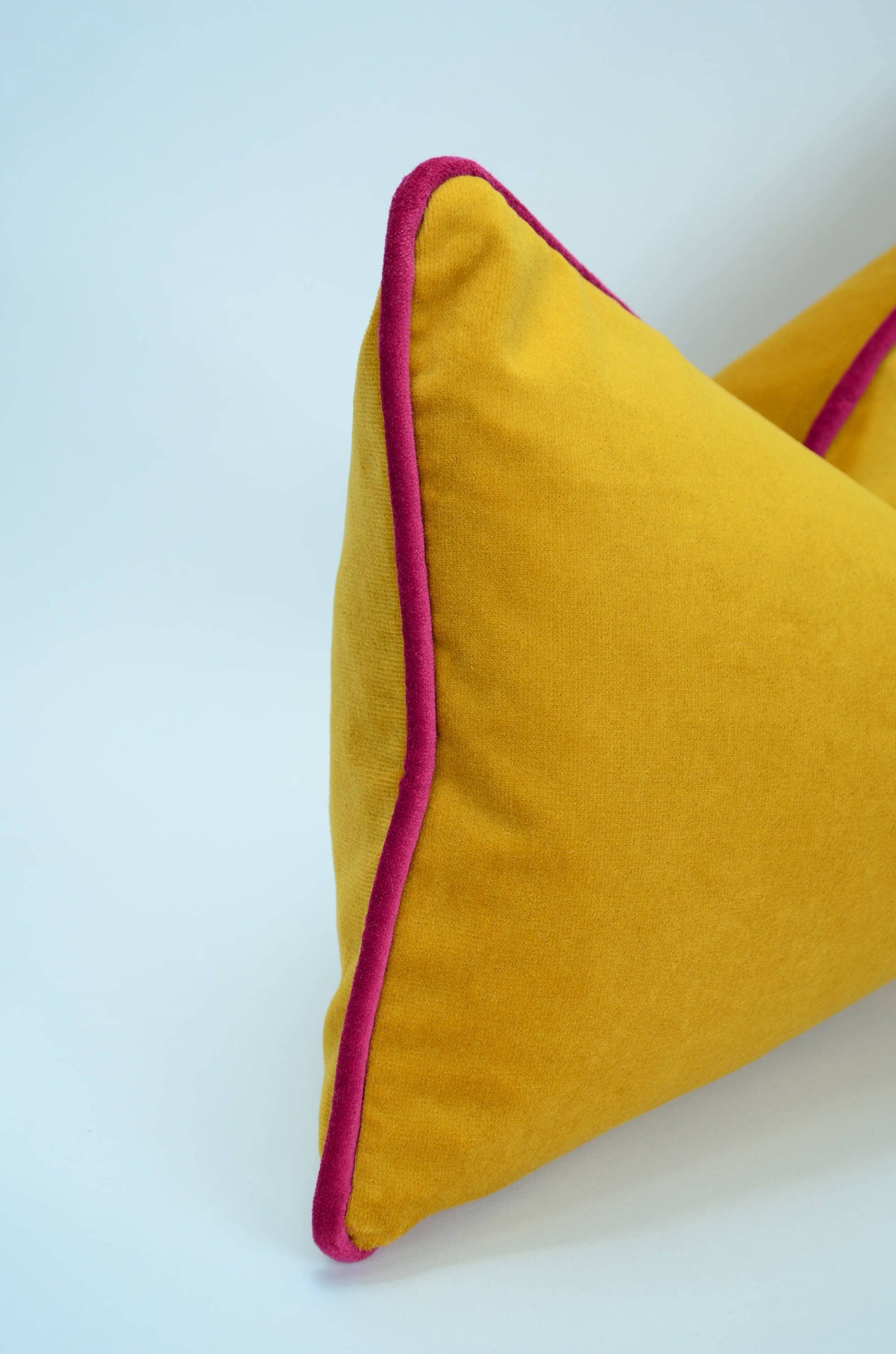 Yellow and pink pillow case // yellow and pink cushion // velvet piping pillow