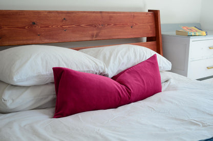 Long lumbar pillow raspberry velvet, pink velvet pillow, long lumbar cushion